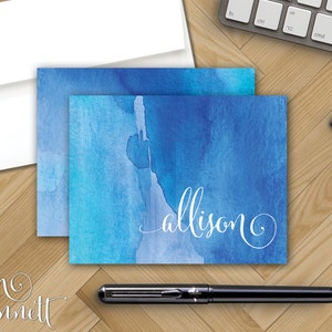 Watercolor Wash Personalized Note Cards - Red or Blue - Monogram Notecard Stationery - Folded Note - Create Your Own Bohemian Stationary