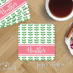 Vine Paper Coasters - Monogrammed Disposable Drink Coasters - Personalized Wedding, Party or Home Bar Decor - Custom Printed Hostess Gift