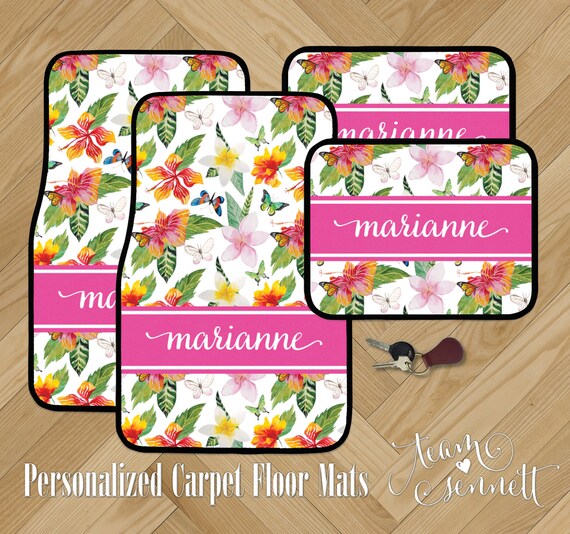 Tropical Flowers Personalized Car Floor Mats Hibiscus And Etsy