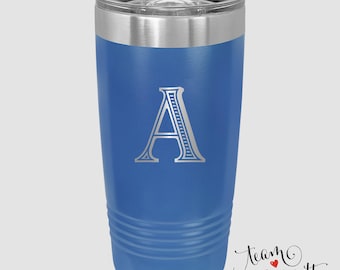 Monogrammed Travel Mug - 20 ounce Laser Engraved Insulated Tumbler