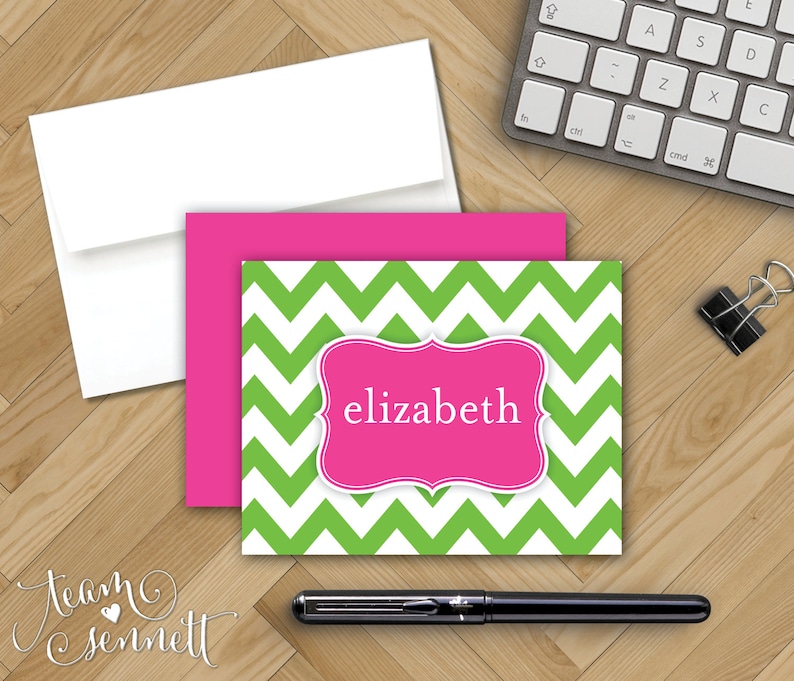 Chevron Personalized Note Cards Monogrammed Notecard Stationery Folded Paper With Envelopes Create Your Own Stationary