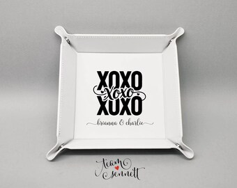 XOXO Personalized Leatherette Snap Corner Tray - Laser Etched Valentine's Day Gift