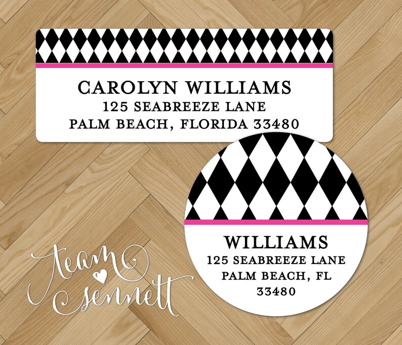 Diamond Pattern Address Stickers Harlequin Return Address Labels Round Rectangle Custom Printed Envelope Seals Personalized Labels