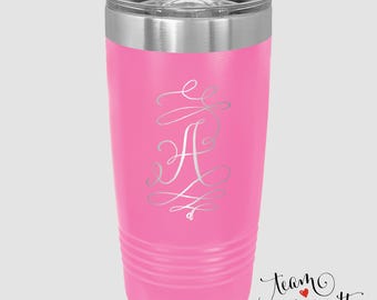 Monogrammed Travel Mug - 20 ounce Laser Engraved Insulated Tumbler