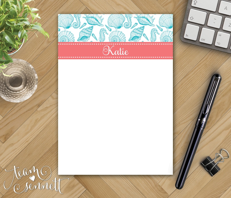 Preppy Beach Theme Monogram Stationery Mix /& Match Patterns Seashells Personalized Notepad Create Your Own Custom Printed Note Pad