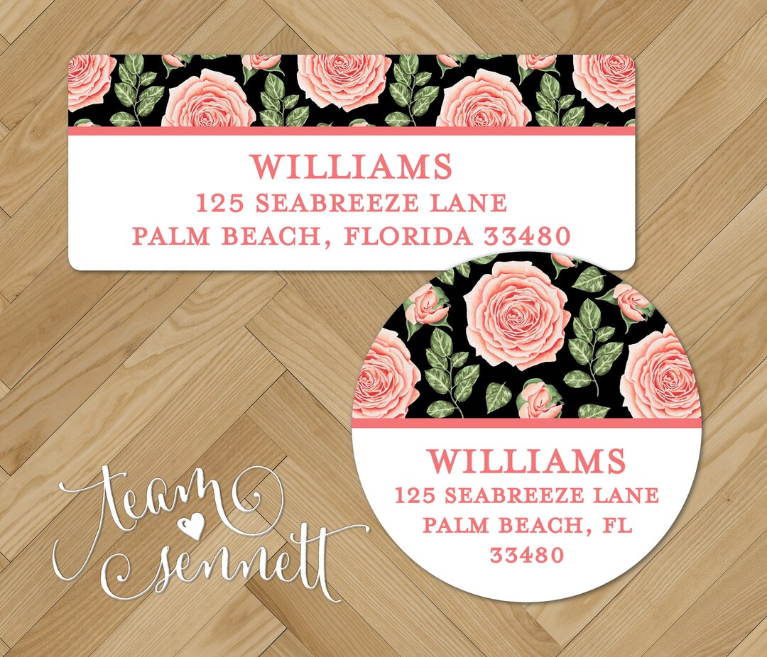 Victorian Rose Return Address Labels - Pink and Black Floral Address ...