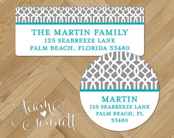 Lattice Return Address Labels - Preppy Address Stickers - Custom Printed Envelope Seals - Personalized Favor Labels - Round or Rectangle