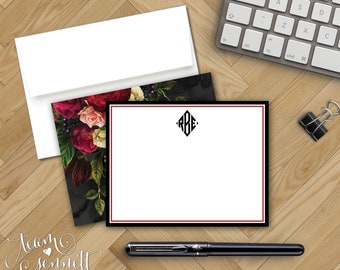 Renaissance Monogrammed Flat Notecards