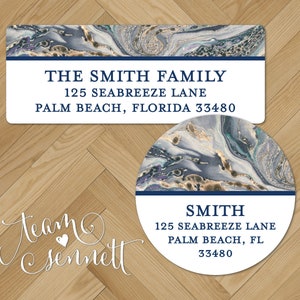 Ocean Marble Return Address Labels - Personalized Address Stickers - Custom Printed Envelope Seals - Wedding Labels - Round or Rectangle
