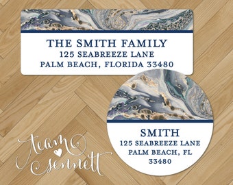 Ocean Marble Return Address Labels - Personalized Address Stickers - Custom Printed Envelope Seals - Wedding Labels - Round or Rectangle