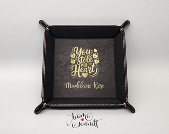 You Stole My Heart Personalized Leatherette Snap Corner Tray - Laser Etched Valentine's Day Gift