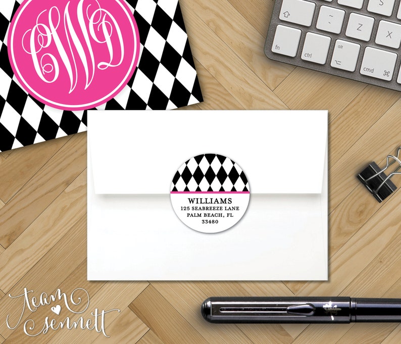 Diamond Pattern Address Stickers Harlequin Return Address Labels Round Rectangle Custom Printed Envelope Seals Personalized Labels