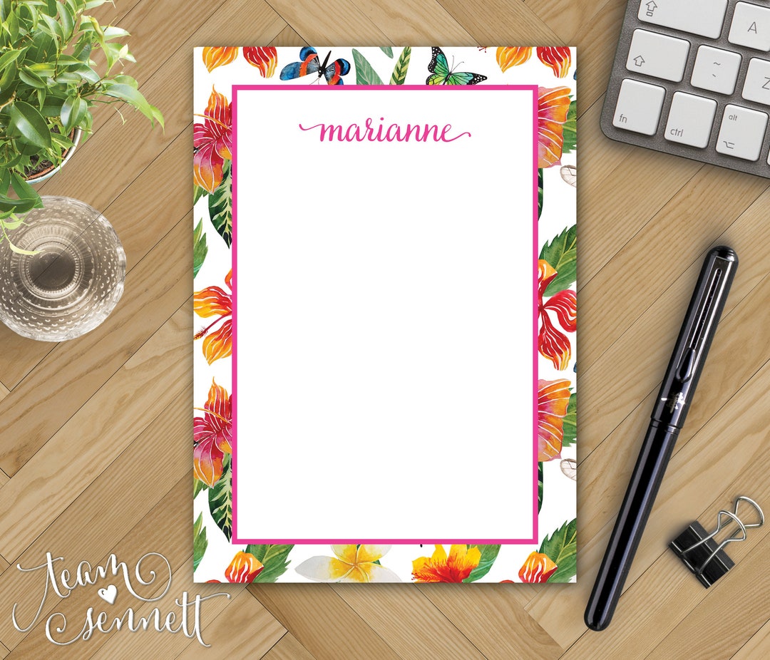 Tropical Flowers Personalized Notepad - Modern Preppy Monogrammed ...