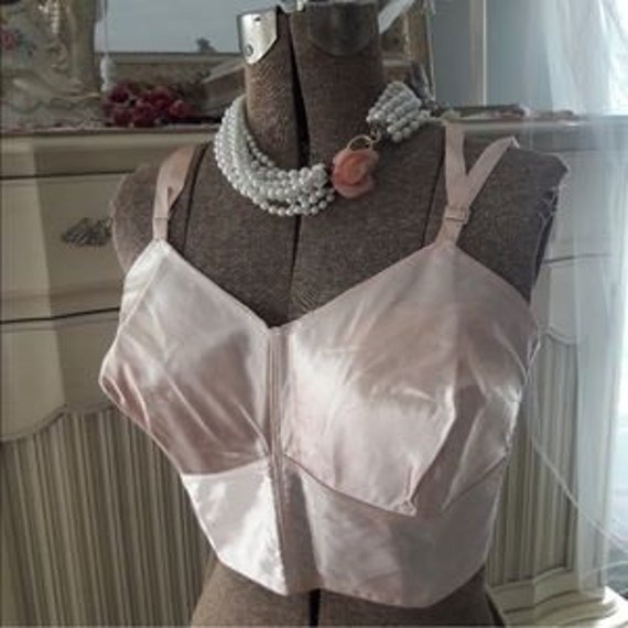 RARE VTG French Registered Pink Satin Bra W/Tags - image 1