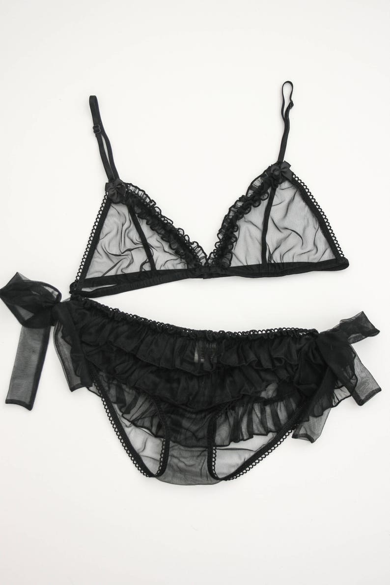 cute ruffle panty ruffle knicker Sheer ruffled panties cute frilly nylon lingerie set panty underwear undies black see through knickers