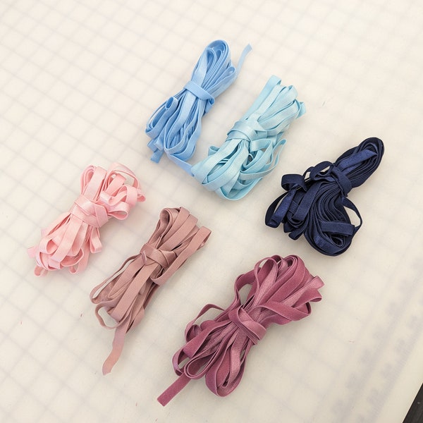 Bra strap elastics 10mm, plain edge satin elastics for bras underwear- soft stretch elastic in pink lilac navy blue aqua teal 3/8" wide 1cm