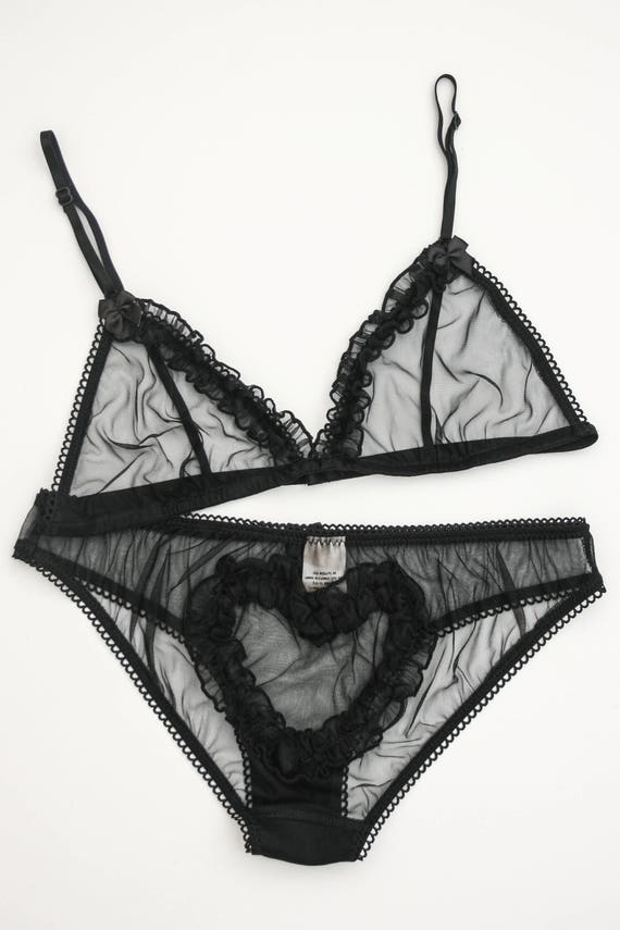 Sheer soft nylon baby pink bralette top knickers set Adult feminine Lingerie UK
