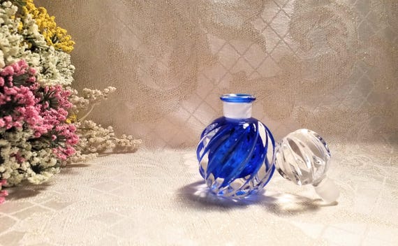 Vintage Cobalt Glass Perfume Bottle with Stopper, Twist Design