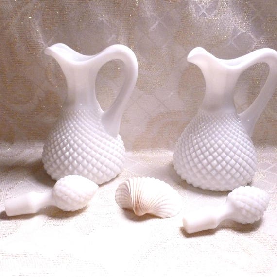 Westmoreland Diamond Point English Hobnail Cruets With Stoppers Wedding Table Accessories Westmoreland Handcrafted Cruets Special Occasion