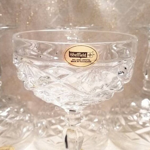 Sheffield Crystal Champagne Glasses Elegant Four Wedding Or Special Occasion Glassware Original Stickers Always FREE Domestic SHIPPING