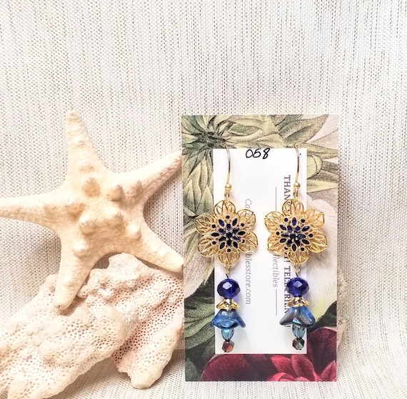 Handcrafted Earrings With A Unique Glass Floral Design And Elegant Filigree Detail Always FREE Domestic SHIPPING