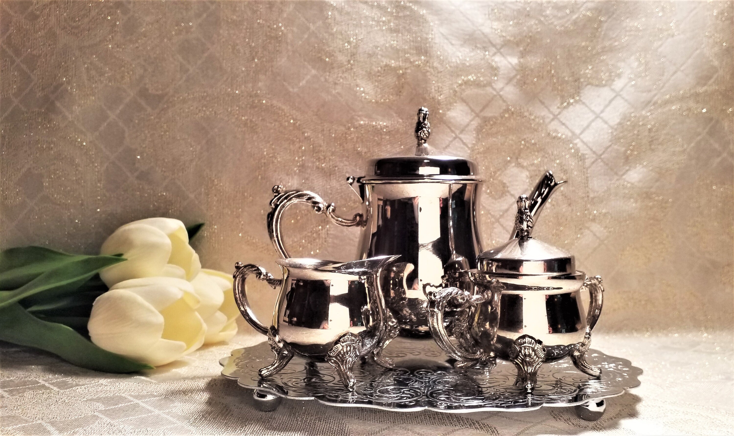 Vintage Silverplate Single Serve Tea Set With Trivet Single Cup Or