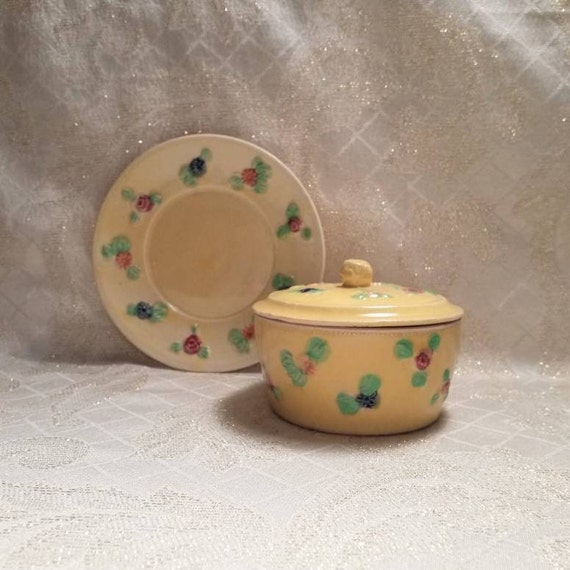 Vintage Trinket Dish With Lid And Saucer Hand Pai… - image 3