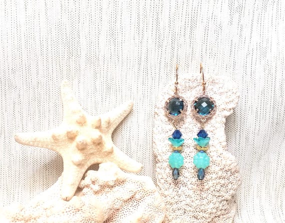 Earrings By Carmel Collectibles Beautiful Floral Detail Bright Teal With A Light Teal Addition For Interest Always FREE Domestic SHIPPING