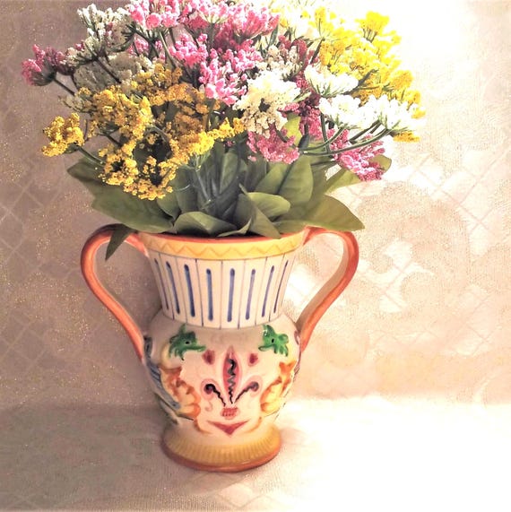Vintage Vase With An Interesting Traditional Design A Dragon And Fleur-de-lis With Colorful Detail Always FREE Domestic SHIPPING