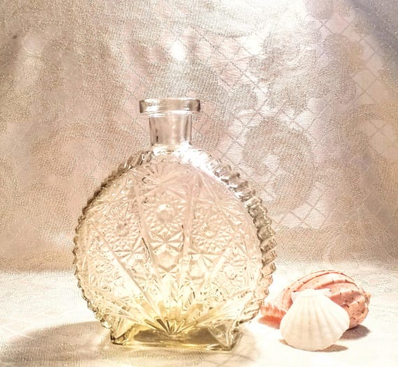 Vintage Mouquin Brandy Decanter MCM Floral Pressed Glass Made In Italy Always FREE Domestic SHIPPING