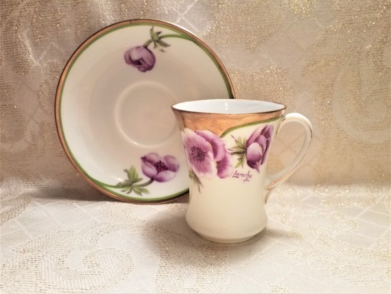 Handpainted Floral Demitasse Cup and Saucer PT Bavaria Bone China LaRoche (1927) Germany Always FREE Domestic SHIPPING