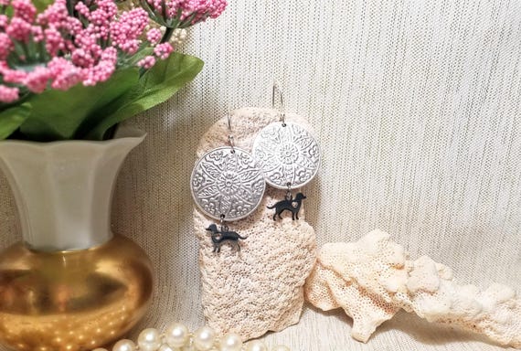 Earrings Handcrafted Artisan Designed With Your Pet In Mind Silver Metal Medallions With Cute Little Dogs Always FREE Domestic SHIPPING