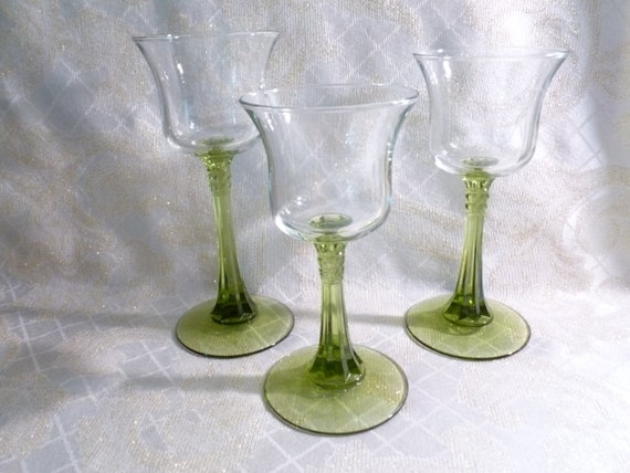Tealight Candle Holders Elegant Clear Tulip Cups On Detailed Green Glass Stems In Graduating Lengths Pretty Gift FREE Domestic SHIPPING