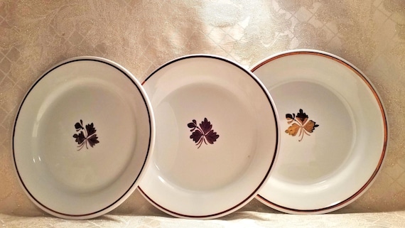 Antique Alfred Meakin Tea Leaf Plates, Copper Trim (Set of 3)