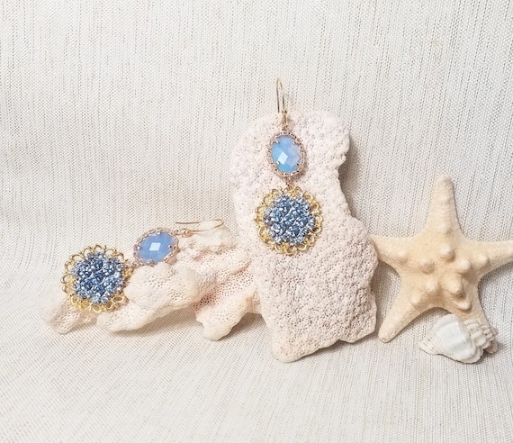 Earrings Handcrafted  By Carmel Collectibles Baby Blue Rhinestones With Sky Blue Connectors And Always FREE Domestic SHIPPING