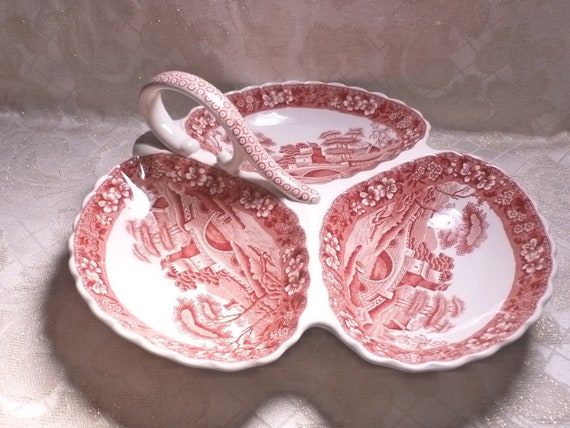 Vintage Spode's Tower Serving Dish 1920s Copeland Red and White Transferware Exceptional Display Always FREE Domestic SHIPPING