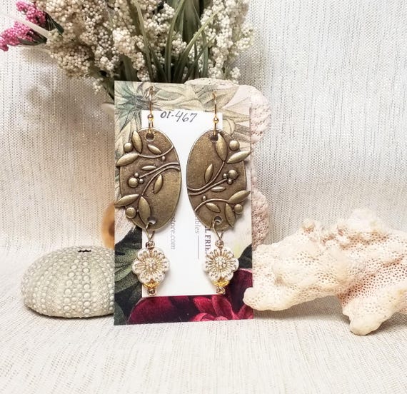 Earrings Handcrafted Elegant Style By Carmel Collectibles Beautiful Bronze Floral With Czech Flowers Always FREE Domestic SHIPPING