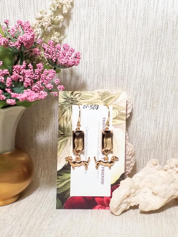 Dachshund Charm Earrings Handcrafted Crystal & Gold-Plated Dangle Earrings Always FREE Domestic SHIPPING