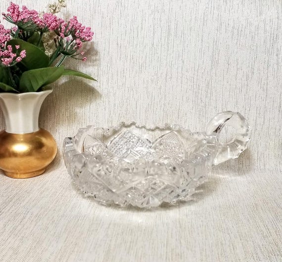 Crystal Cut Glass Vintage Porridger Sawtooth Edge With Handle Ideal Wedding Decor Vintage Collectible Always FREE Domestic SHIPPING