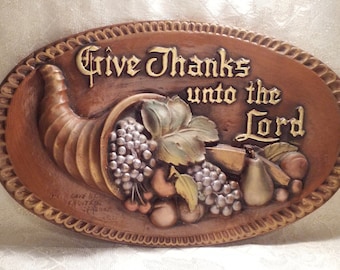 Vintage Religious Décor Handcrafted Large Wall Hanging Give Thanks Unto The Lord Vintage Collectible Always FREE Domestic SHIPPING