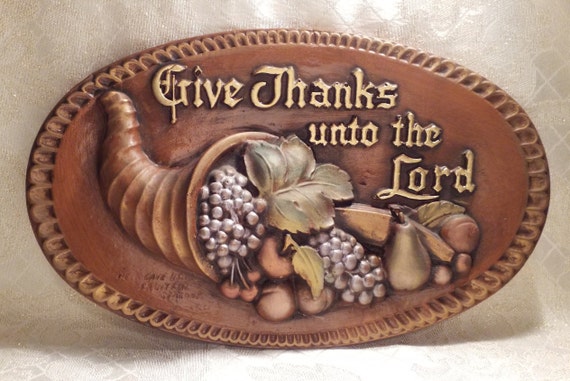 Vintage Religious Décor Handcrafted Large Wall Hanging Give Thanks Unto The Lord Vintage Collectible Always FREE Domestic SHIPPING