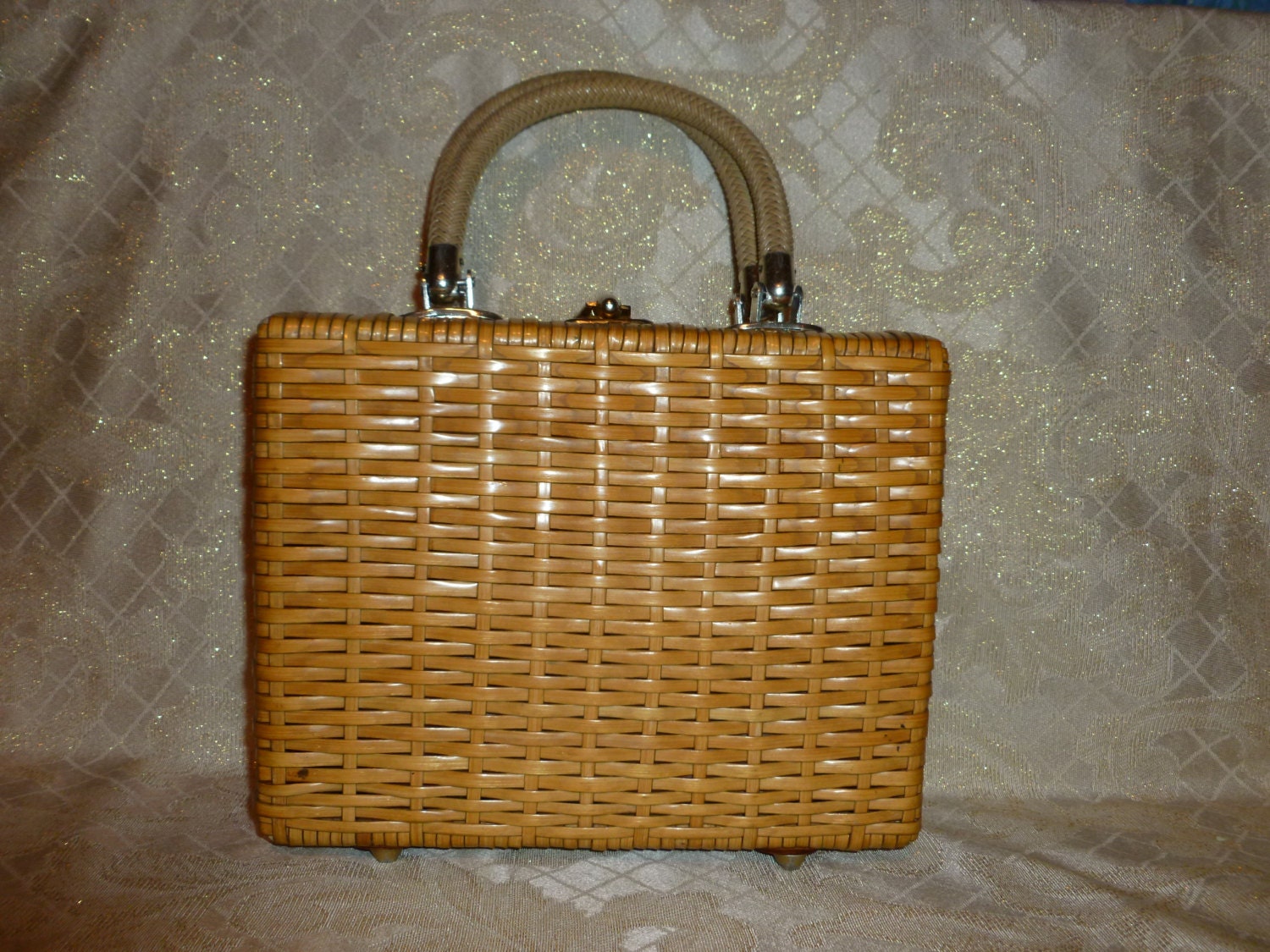 Needlepoint Straw Purse Vintage 1962 Very Clean Beautiful Display