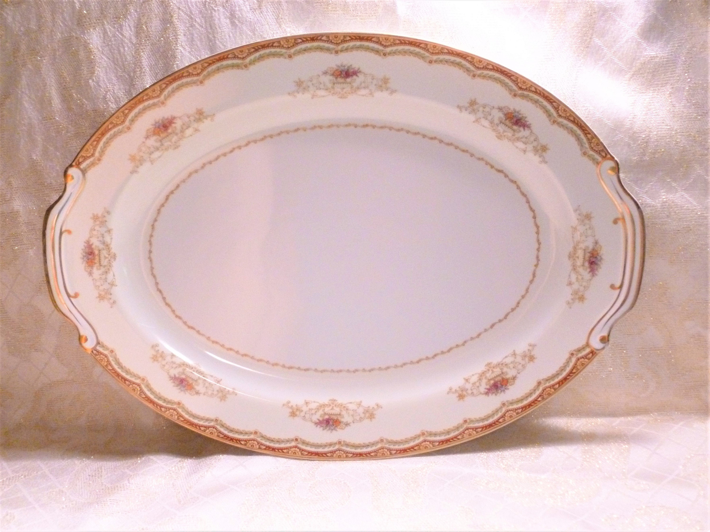 Vintage Fuji China Large Serving Platter Beautiful Floral And Urn Trim