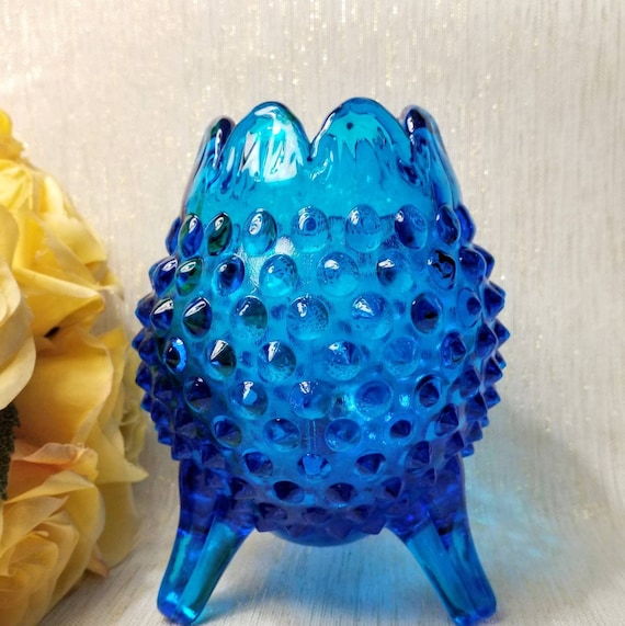 Fenton Beautiful Vintage Bright Blue Footed Bud Vase Hobnail Design Exceptional For Flower Display Pretty Gift Always FREE Domestic SHIPPING