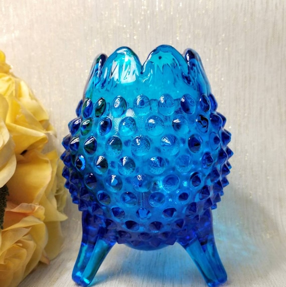 Beautiful Vintage Bright Blue Footed Bud Vase Elegant Hobnail Design Exceptional Flower Display Pretty Gift Always FREE Domestic SHIPPING