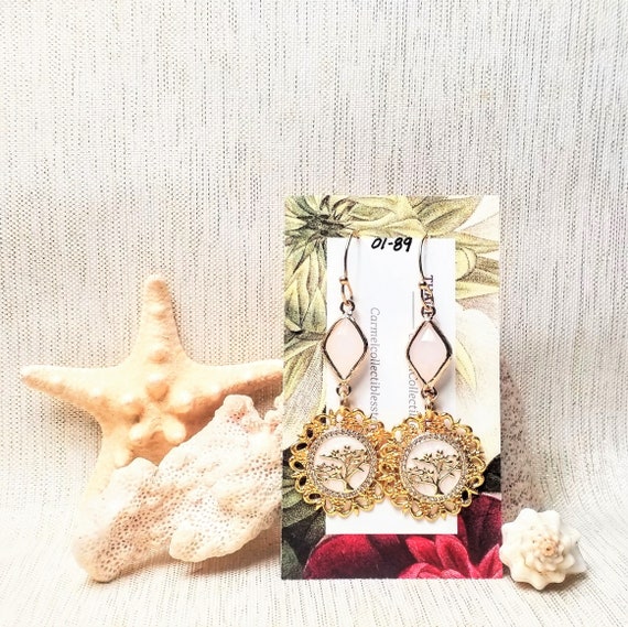 Handcrafted Elegant Earrings Carmel Collectibles Design Tree Of Life Detail With Golden Filigree Always FREE Domestic SHIPPING