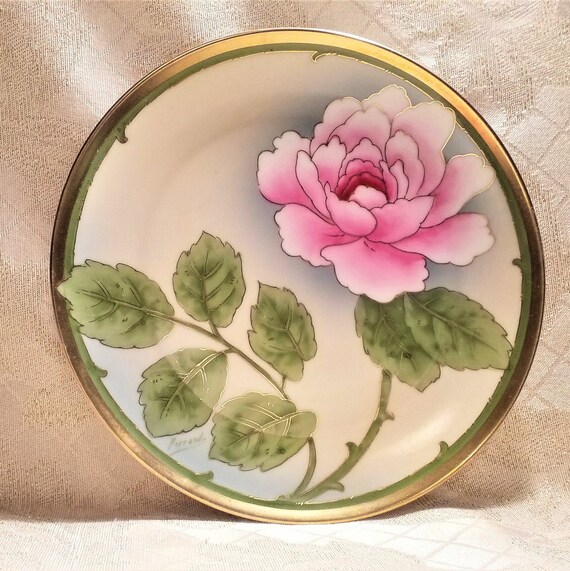 Z.S. & Co. Royal Munich Signed Ferrand Hand Painted Pink Rose Porcelain Plate 1880-1918 Hallmark Stamps Always FREE Domestic SHIPPING