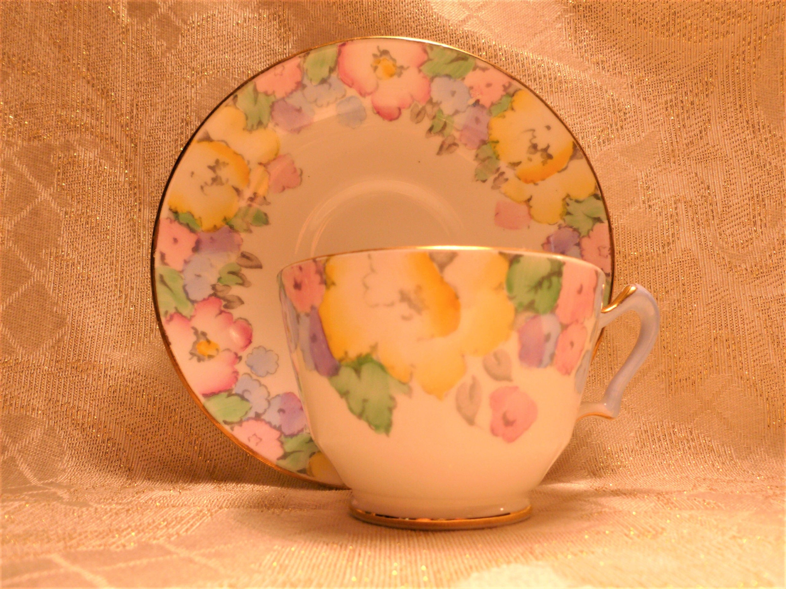 Crown Staffordshire England Fine Bone China Vintage Demitasse Cup Floral With Gold Trim