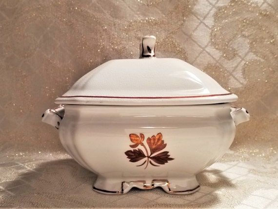 Alfred Meakin England Tea Leaf Covered Butter Dish Rare Without Drainer Exceptional Antique Collectible Always FREE Domestic SHIPPING