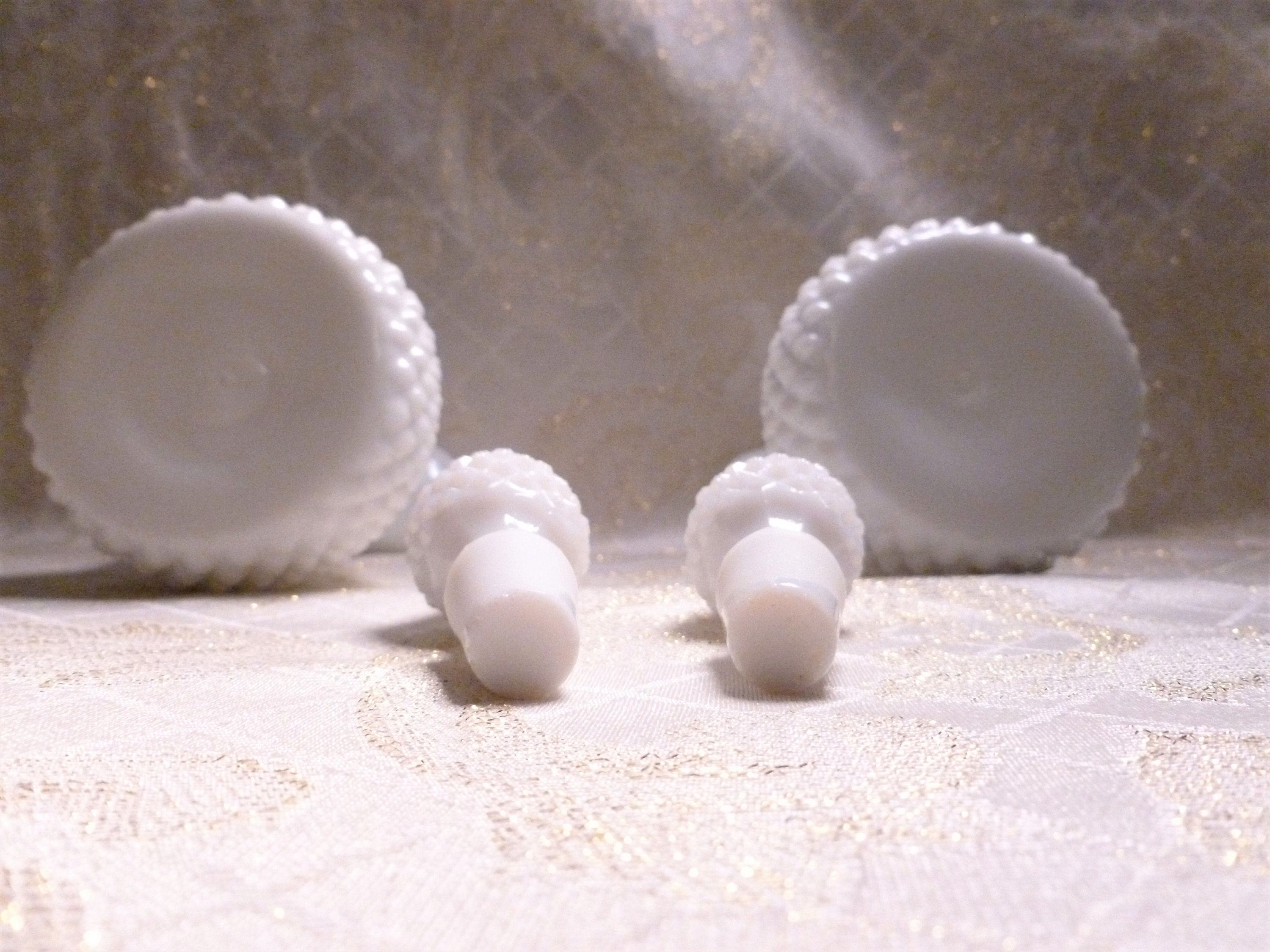 Westmoreland Diamond Point English Hobnail Cruets With Stoppers Wedding